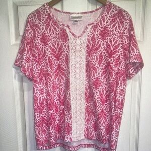 Rebecca Malone Pink and White Patterned Top